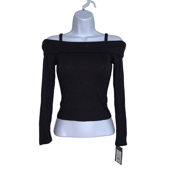 Art Class Juniors Off-The-Shoulder Long Sleeve Top Black - Picture 1 of 12